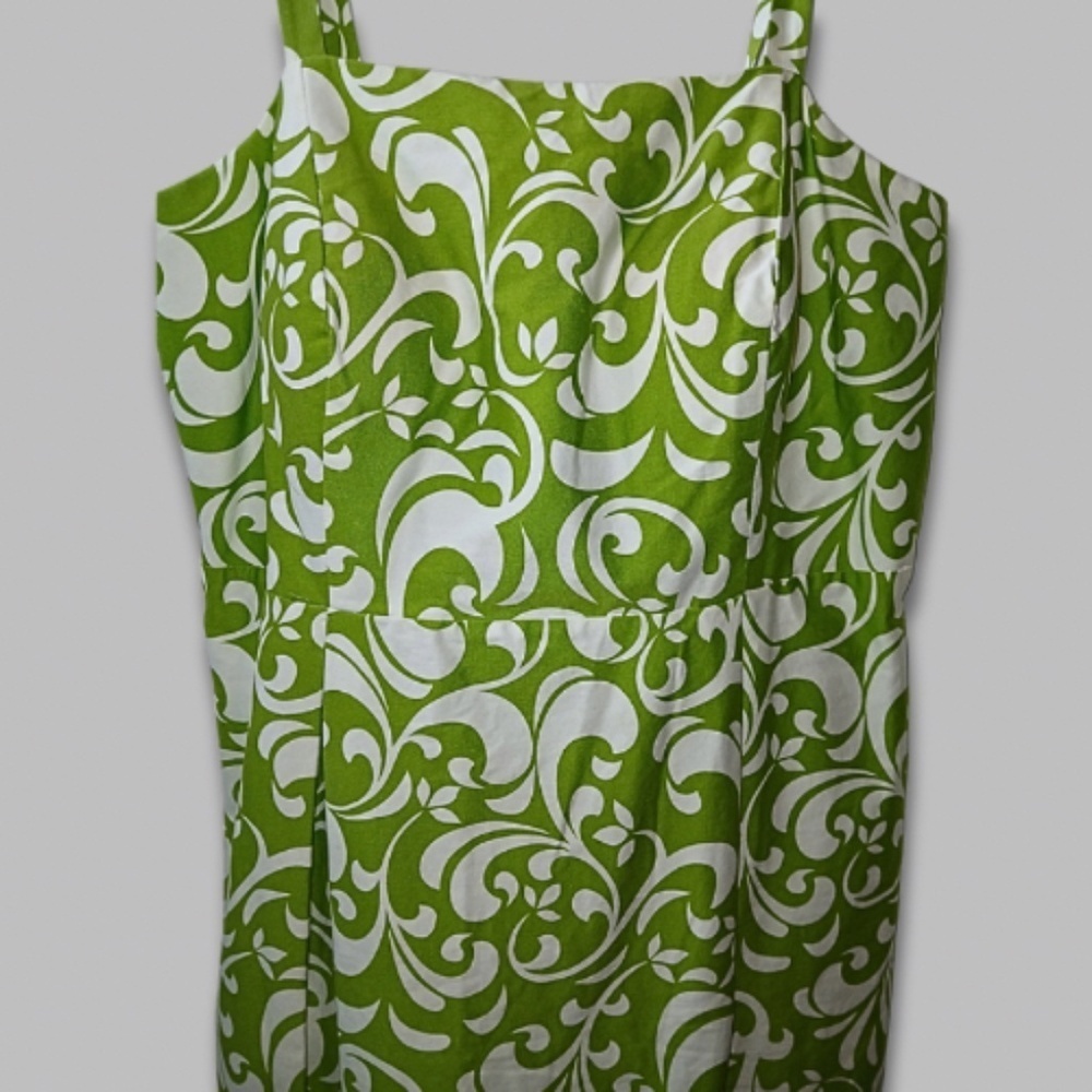 Dressbarn Sleeveless Dress Adjustable Straps Zippered Back Green/White US 16W - Picture 3 of 6